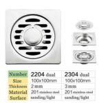 High Quality Square 4 انچ 2 Mm Thin 201 Stainless Steel Engineer Style Shower Toilet Kitchen Floor Drain