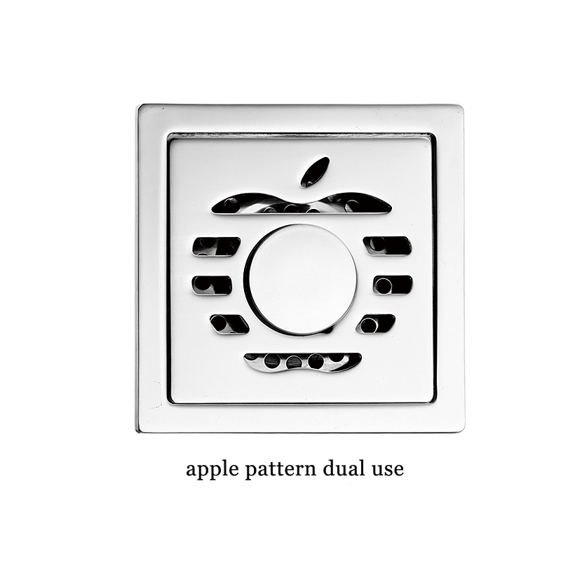 Square 6mm Thick 4 Inch 201 Scarico a pavimento per doccia da bagno con motivo a mela in acciaio inossidabile con nucleo autosigillante a prova di odore di rame