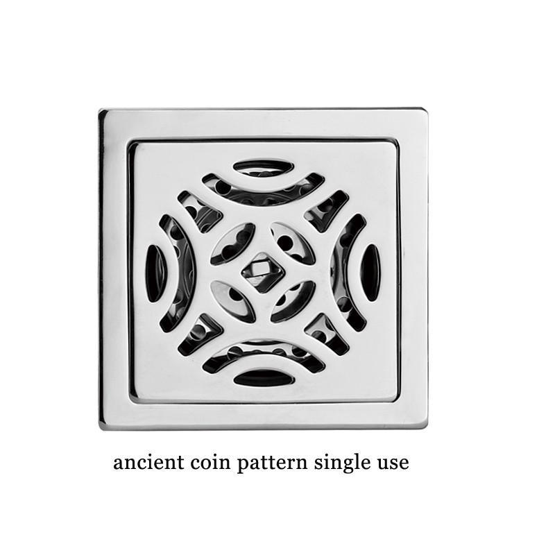 Square 6mm Thick 4 Inch 201 Scarico a pavimento per doccia da bagno con motivo a mela in acciaio inossidabile con nucleo autosigillante a prova di odore di rame