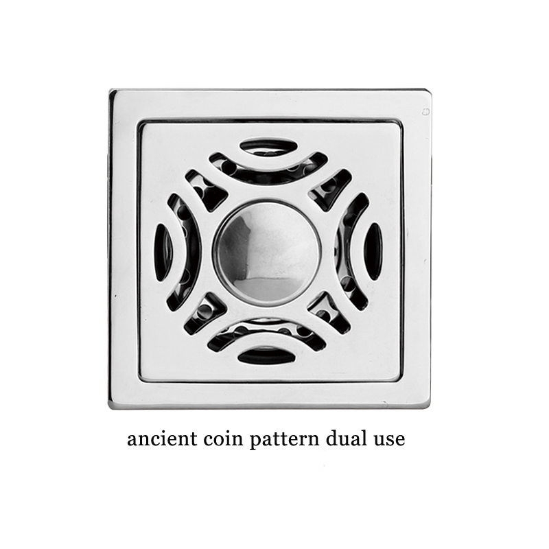 Square 6mm Thick 4 Inch 201 Scarico a pavimento per doccia da bagno con motivo a mela in acciaio inossidabile con nucleo autosigillante a prova di odore di rame