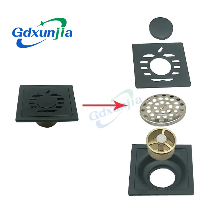 Penjualan panas hitam 4 Inch Double 6mm Pola Apple Square tebal 201 Stainless Steel Lantai Kamar Mandi - Xinzhijia/Xunjia