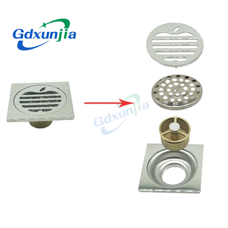 Hot Square Tebal 6mm 4 Inci 201 Stainless Steel Round Apple Pattern Kamar Mandi Shower Kuningan Anti Bau Floor Drain dengan Bayonet —XINZHIJIA / XUNJIA