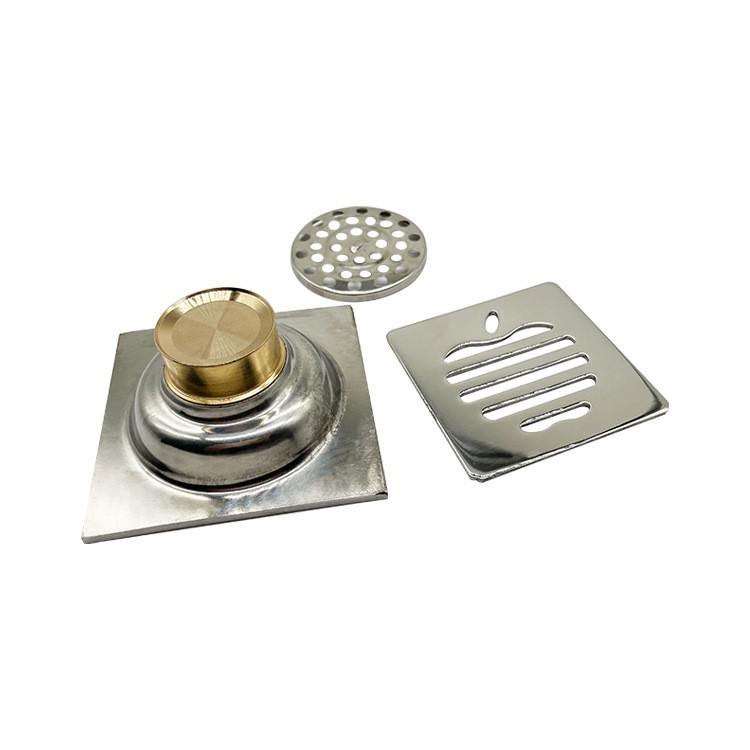 Square 6mm Thick 4 Inch 201 Scarico a pavimento per doccia da bagno con motivo a mela in acciaio inossidabile con nucleo autosigillante a prova di odore di rame