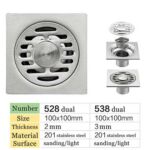 Τετράγωνο 10*10cm 2 mm πάχους 201 Ανοξείδωτο χάλυβα μπάνιο ντους μαλλιών Catcher Catcher Δάπεδα δαπέδου με εκτεταμένο σωλήνα σύνδεσης