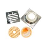 Cống sàn bằng thép không gỉ hình vuông có bộ phận lọc trong phòng tắm mới