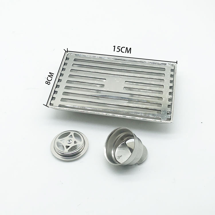 Rectangular 10*15cm Light Bamboo Pattern Bathroom 201 Stainless Steel Round Holes And Common Odor Proof Button Core Floor Drain